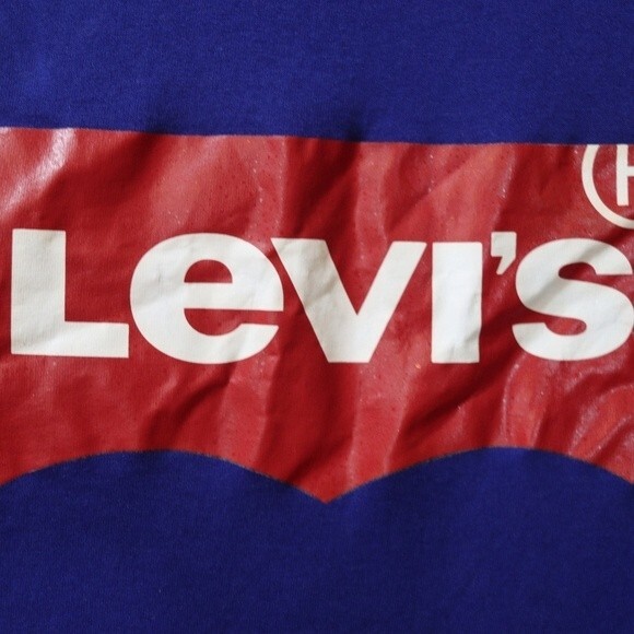 Levi’s Blue Ringer Spellout Logo Tee NWT Medium Youth Retro Graphic Shirt - Picture 3 of 12